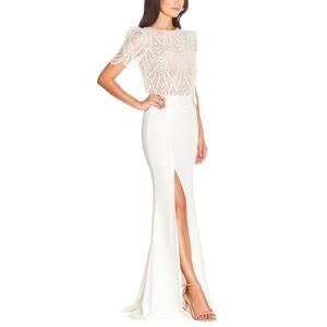Dress the Population Ramona Lace Popover Bodice Trumpet Gown Dress White S NWT